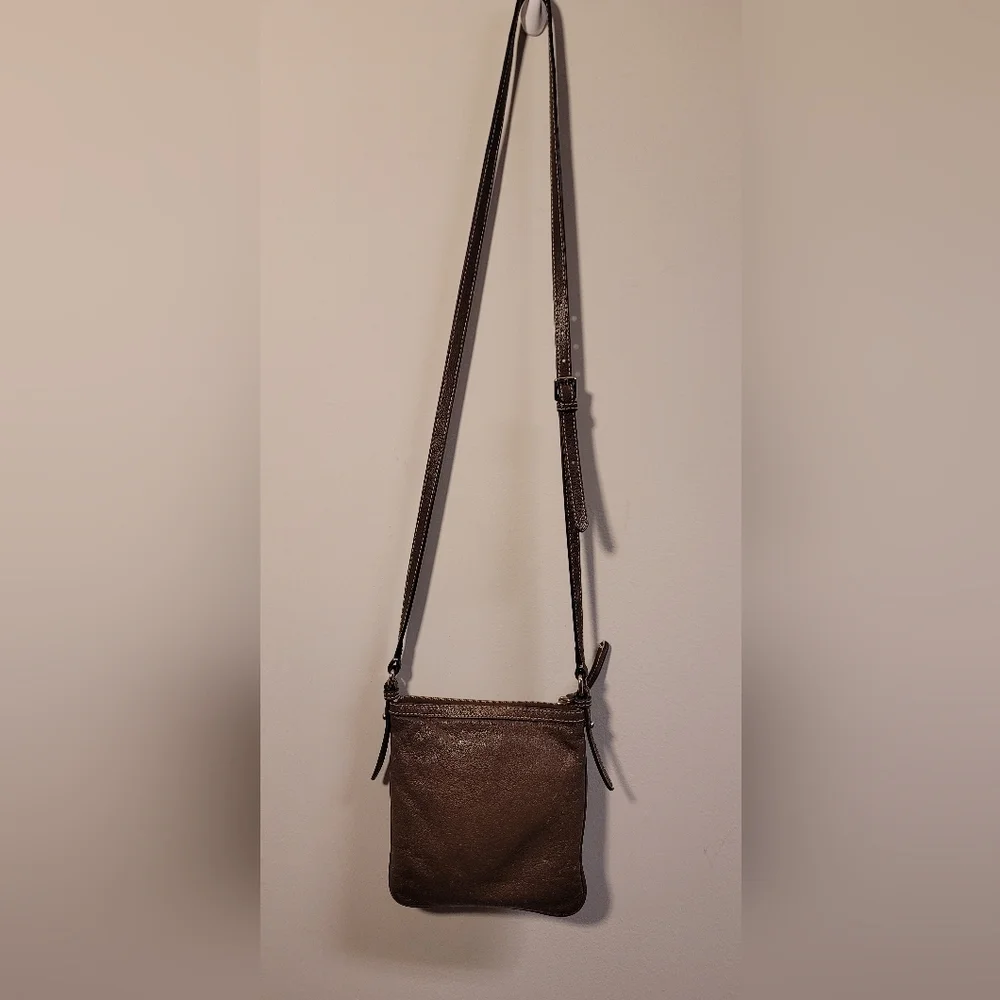 Dooney & Bourke dark chocolate brown leather letter carrier crossbody bag
